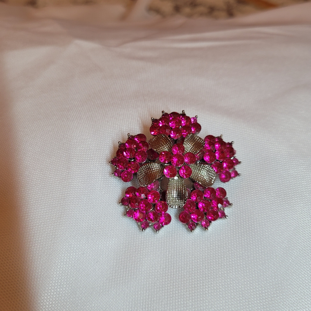 Pink Floral Rhinestone Brooch